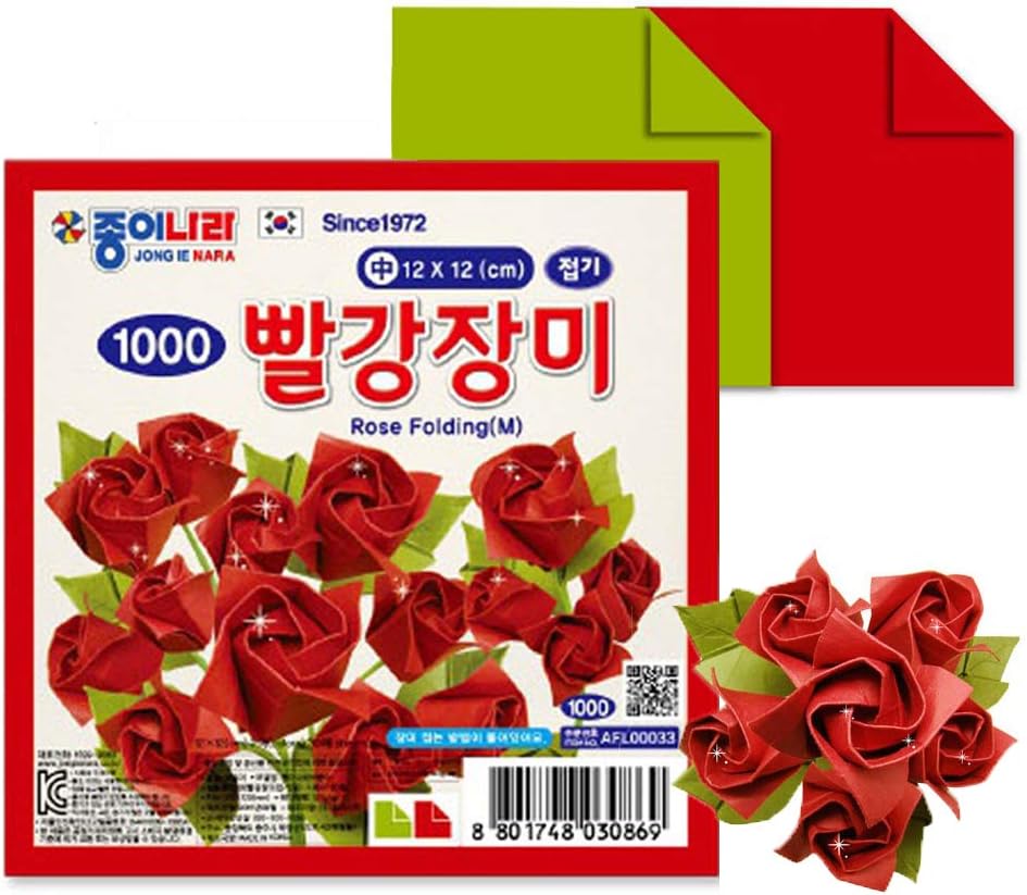 Jong ie Nara Origami Red Rose Folding Paper Green Red Color : 30 Sheets