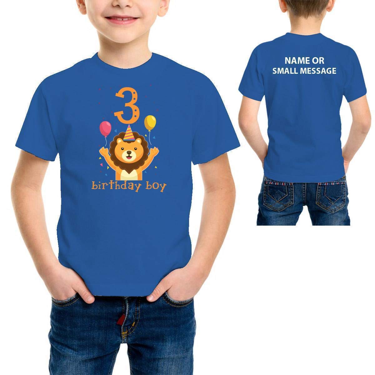 Birthday Boy 3 Years Lion Kids Children Boys 3rd T Shirt T-Shirt Customised Text Printed tee Present