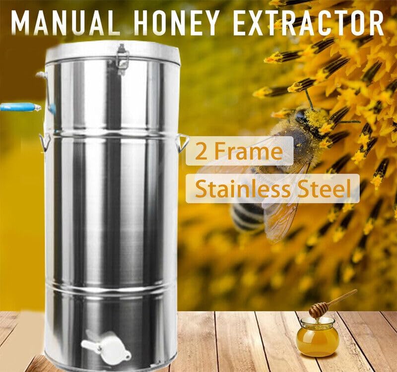 Vista 4 de Extractor eléctrico de miel, extractor de miel de acero inoxidable de 2 marcos, extractor manual de miel, tambor de miel, equipo de centrífuga