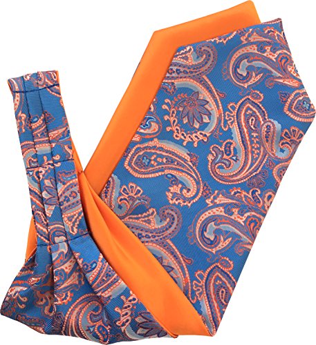 Cravate Ascot en satin cachemire bleu et orange : l'élégance vintage