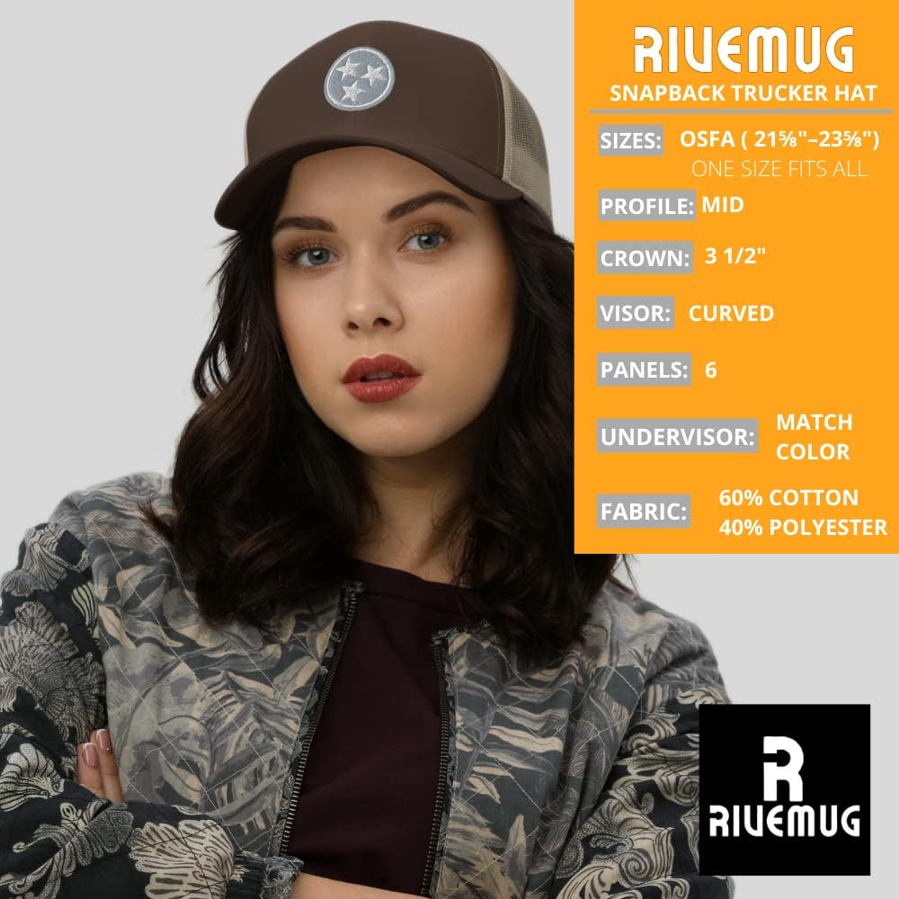 Tennessee Rep Your State Platinum Trucker Hat Tri Star Embroidered Snapback Hat Mesh Baseball Cap for Men and Women