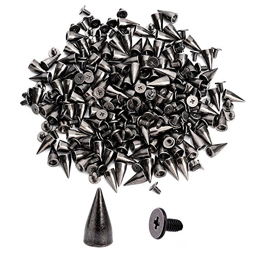NYKKOLA 100Pcs/Set 9.5mm Silver Cone Spikes Screwback Studs DIY Craft Cool Rivets Punk - Black