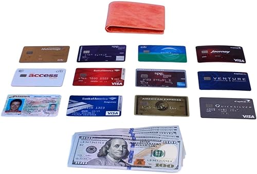 Vista 7 de KALMOR Cartera de bolsillo plegable de cuero para hombre con bloqueo RFID extra delgada con ventana de identificación