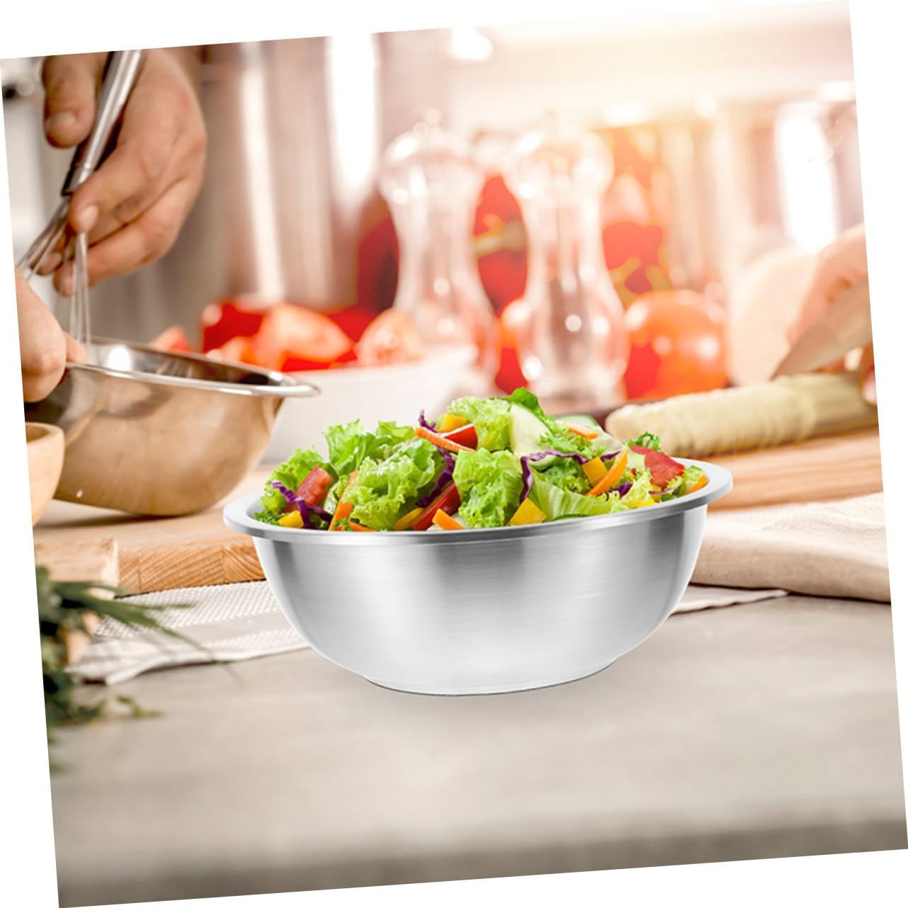 5pcs Large Stainless Steel Mixing Bowl Salad Bowl Lid Heavy Duty Kitchen for Mixing Prep for Cooking