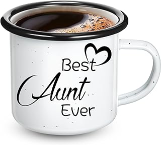 Best Aunt Ever Coffee Mug Enamel Travel Cup Aunt Gifts from Niece, Nephew, 12 Oz Camping Mug with Handle for Aunt Christmas Birthday Gifts
