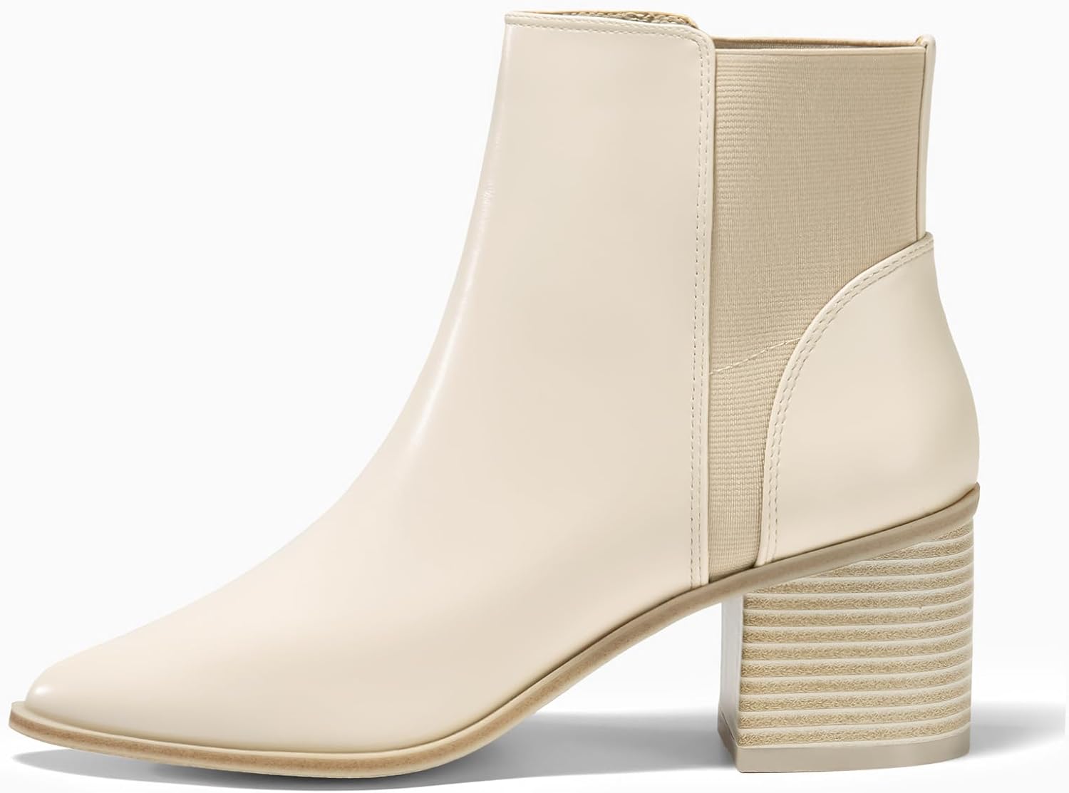 Coutgo Womens Pointed Toe Ankle Boots Elastic Chunky Block Stacked Mid Heel Slip On Chelsea Booties - Image 4