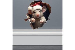 Santa Mouse Christmas Hole in Wall Sticker | Festive 3D Holiday Wall Art