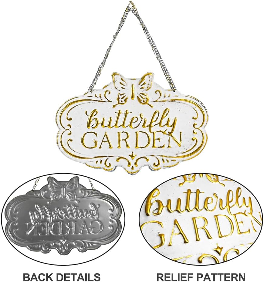 Butterfly Garden Metal Sign-10.6 x 7.4 x 0.12 Inches Wall Hanging Decor-Embossment Butterfly Decorative Plaque for Garden,Patio,Deck,Porch,Fence,Front Yard,Farmhouse (WhiteGold) image 5