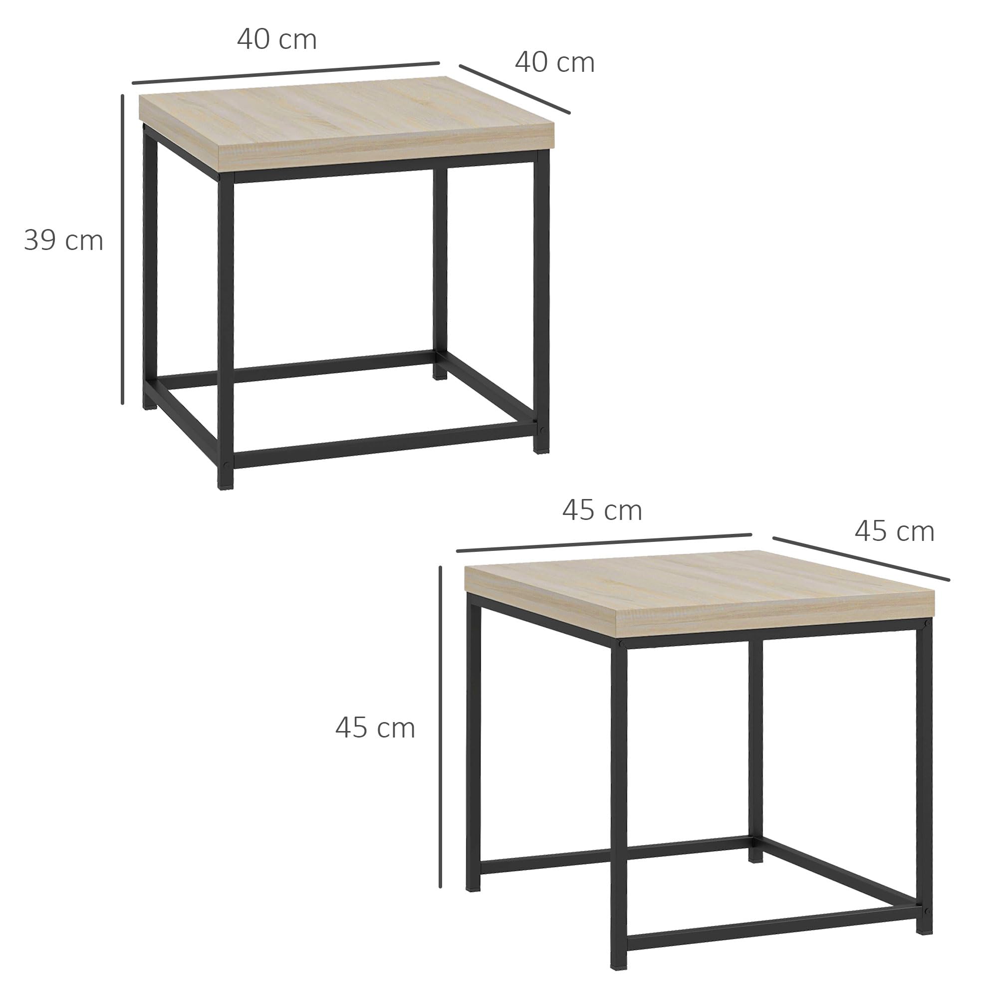 HOMCOM Juego de 2 Mesas de Centro, Mesa Nido Moderna, Mesitas Auxiliares, Patas de Acero, para Salón, Dormitorio, Oficina, Roble