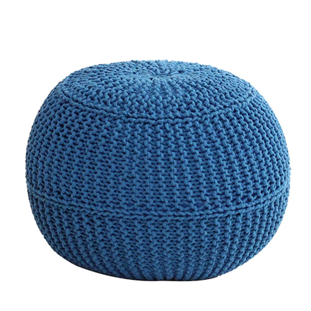 Pouf en corde tressée bleu 48cm : l'excellence du tricot fait main