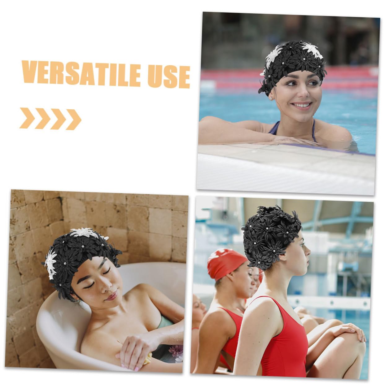 WOONEKY 2 Piezas Gorro de Natación para Mujer con Diseño Floral Alta Elasticidad Protección para Cabello Tejido Resistente y Flexible para Piscina y Playa Pack