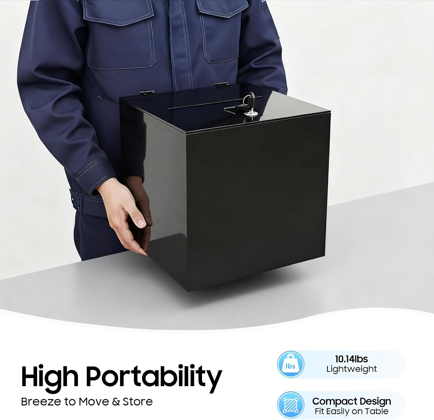 Black Acrylic Lock Box, 12 Inch Cube Acrylic Suggestion Box with Slot and 2 Keys, Secure Money Donation Card Holder for Reception, Office, Wedding, Party, and Voting
