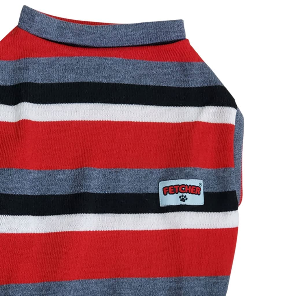 FETCHER Red Black Striped Premium Dog, Puppy, Kitten and Cat Warm T-Shirt | Sweater for Small Breeds (16" Medium) 2