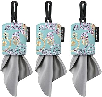SPUDZ Classic Microfiber Lens Cleaner – Clip-On Pouch, Washable – for Binoculars, Scopes, Glasses, Screens | Baby Blue Swirls, 6 x 6 Inch (3-Pack)