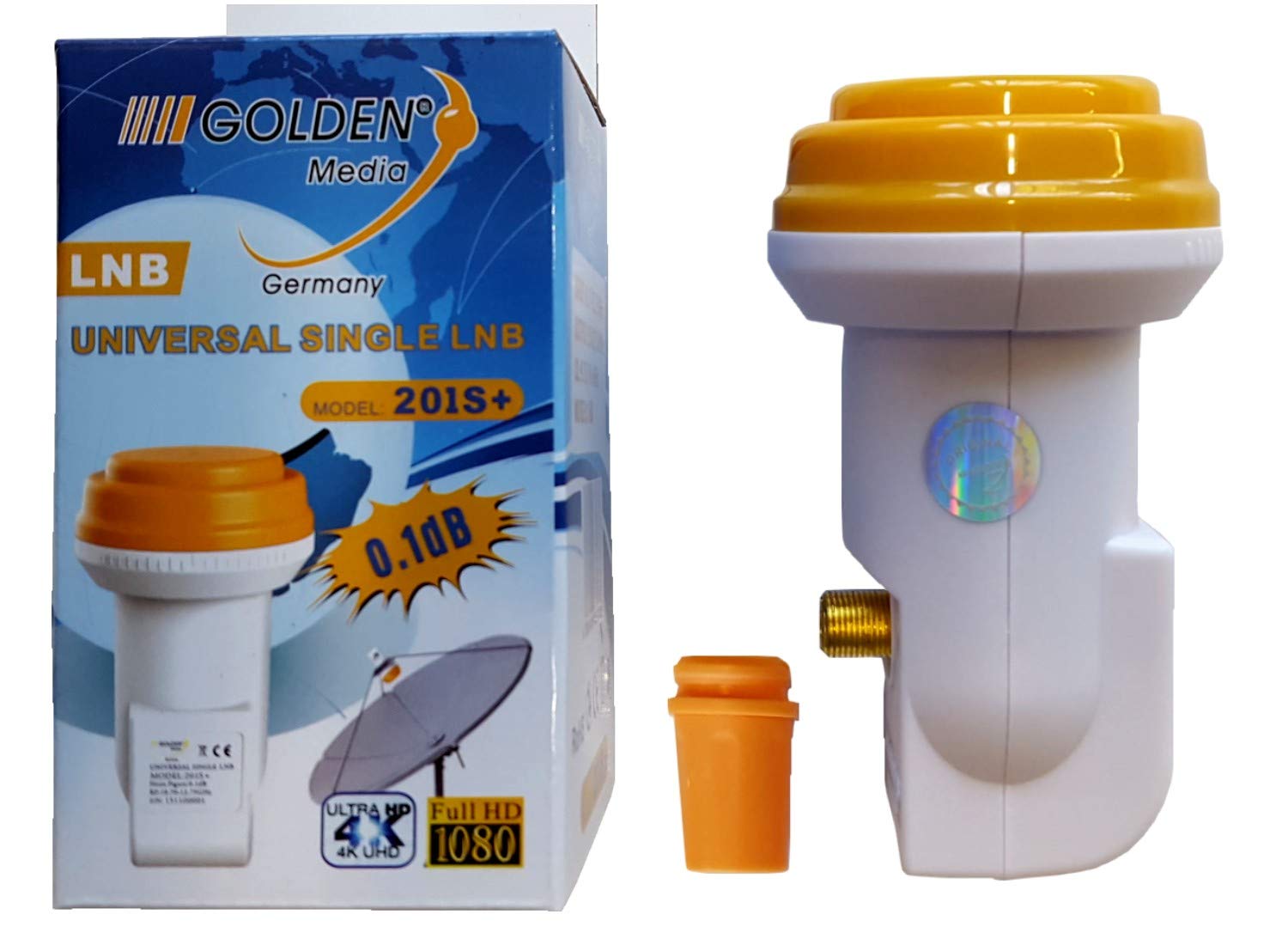 LNB Golden Media GM201+ Universel HD 4K - Faible Bruit 0.1dB, Fréquence 10.7-12.75GHz, Or