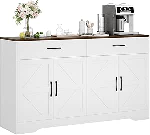 55.1-Inch Modern Farmhouse Sideboard Buffet Cabinet with Storage, White
