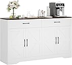 Sideboard Buffet Cabinet with Storage, 55.1" Large Kitchen Storage Sideboard with Drawers & Doors, Modern Wood Farmhouse Coffee Bar Cabinet, Buffet Table for Kitchen, Living Room, White, 55.1INCH