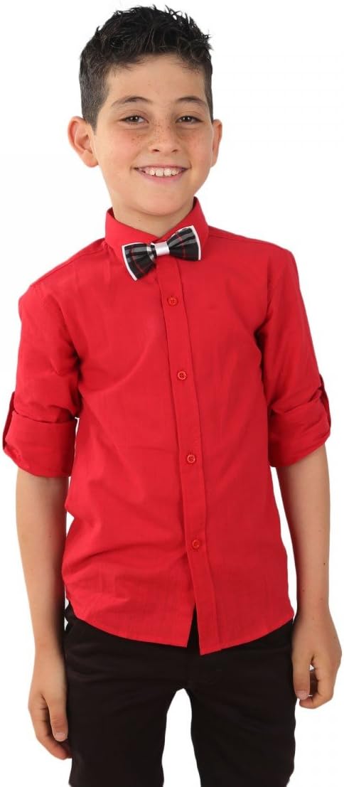 Boys Red Linen Shirts, Kids Linen Roll Up Sleeve Shirts, Boy Red Linen Shirt