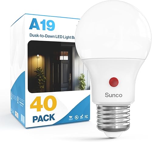 Miniatura 10 de Sunco - Paquete de 10 bombillas LED para exteriores del atardecer al amanecer A19, fotocélula automática para iluminación exterior, 800 LM, 9 W (60