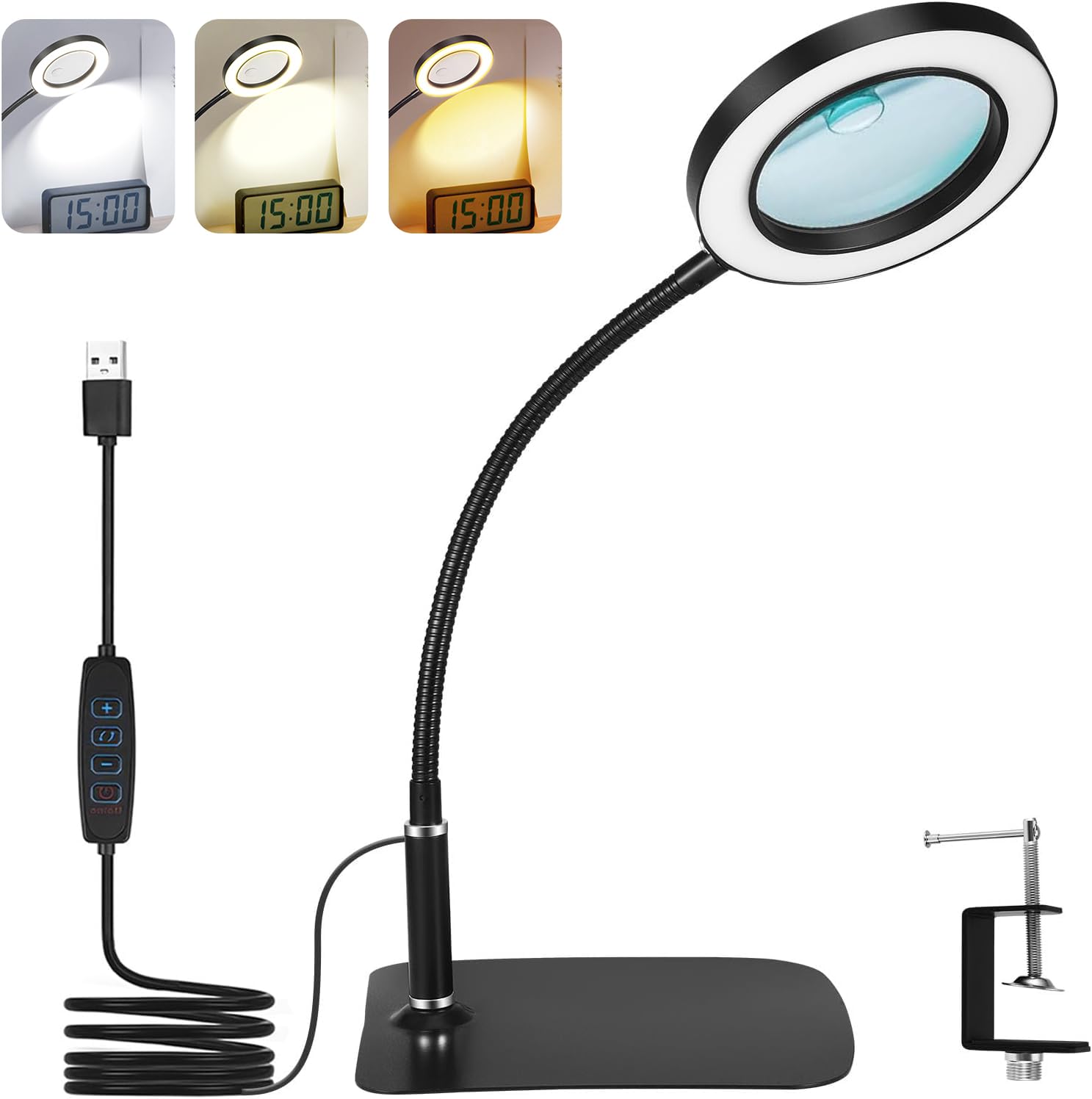 20X 10X Magnifying Glass with Light and Stand, Magnifying Lamp with 72 LEDs, 3 Colour Temperatures and 10 Levels Adjustable Brightness, Magnifier for Reading, Hobbies, Sewing, Craft Work