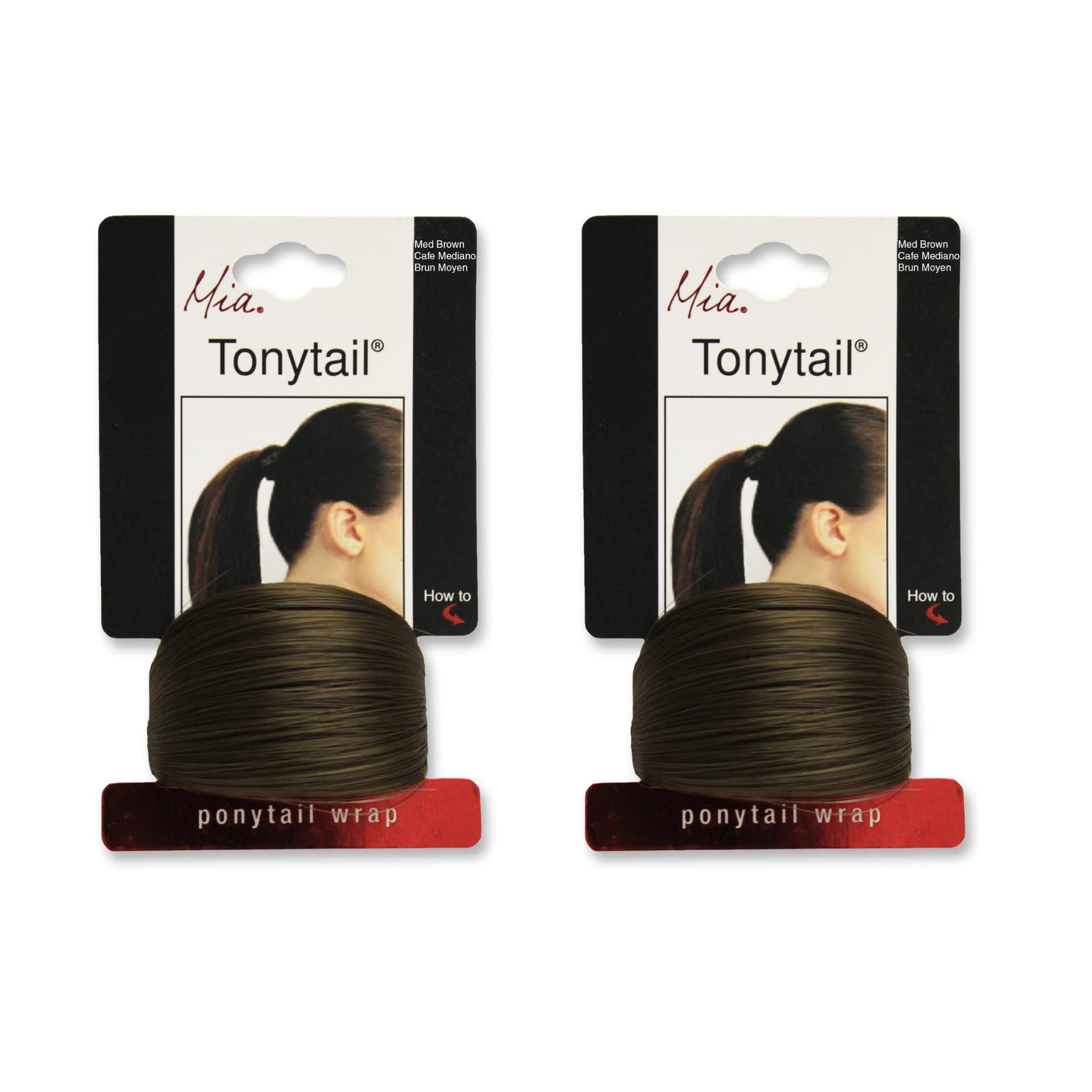 Mia Tonytail Ponytail Wrap, Synthetic Hair That Looks Like Your Own Hair Wrapped Around, Classic + Chic - Medium Brown 2 Piece Pack