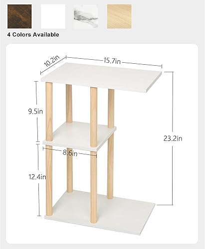 Miniatura 2 de AWASEN Mesa auxiliar en forma de C, mesa auxiliar pequeña para sofá, mesa de sofá de madera de 3 niveles para sala de estar, espacio pequeño,
