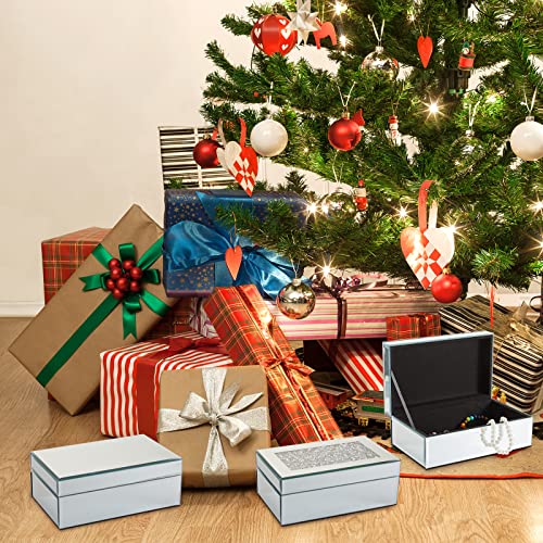 Henoyso 2 Pieces Silver Glass Mirrored Diamond Jewelry Box Christmas Gift Container Organizer Simple Classic Storage Jewelry Box Decorative Glass Box Jewelry Organizer Box Jewelry Storage #TOP5