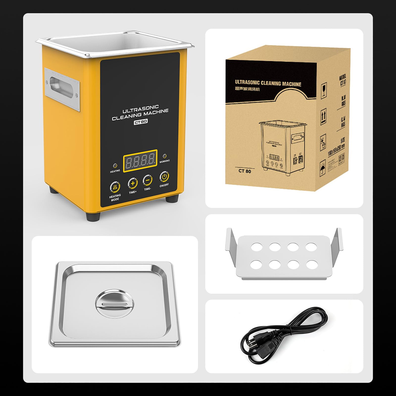 CT80 Pulitore ad ultrasuoni 2L in acciaio inossidabile, 40kHz riscaldato Sonic Macchina di pulizia per ricambi auto carburatori laboratorio gioielli dentali, timer 0-40 min 50 ° C 60 W, 110 V