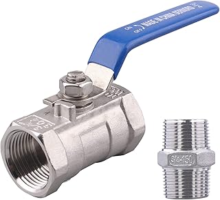 DERNORD 1PC Type Stainless Steel 3/4 Inch Ball Valve NPT Standard Port with Male Hex Nipple for Water, Oil, and Gas