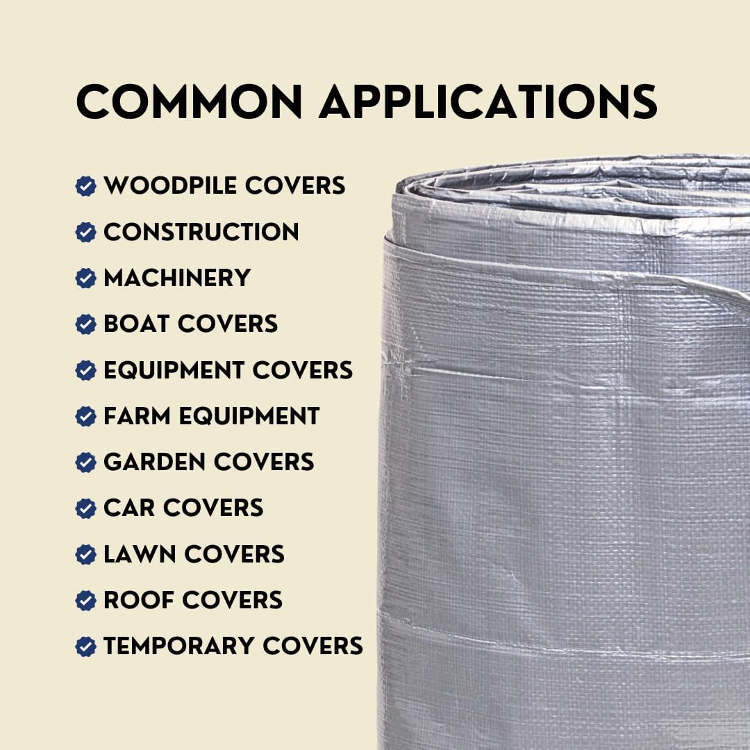 TARP SUPPLY Inc Heavy Duty Tarp 6x8 FT, 10 Mil Thick Waterproof Tarps with Grommets, UV&Tear Resistant, Tarpaulin Silver Plastic Cover for Pool Roof Tent Outdoor Firewood Furniture