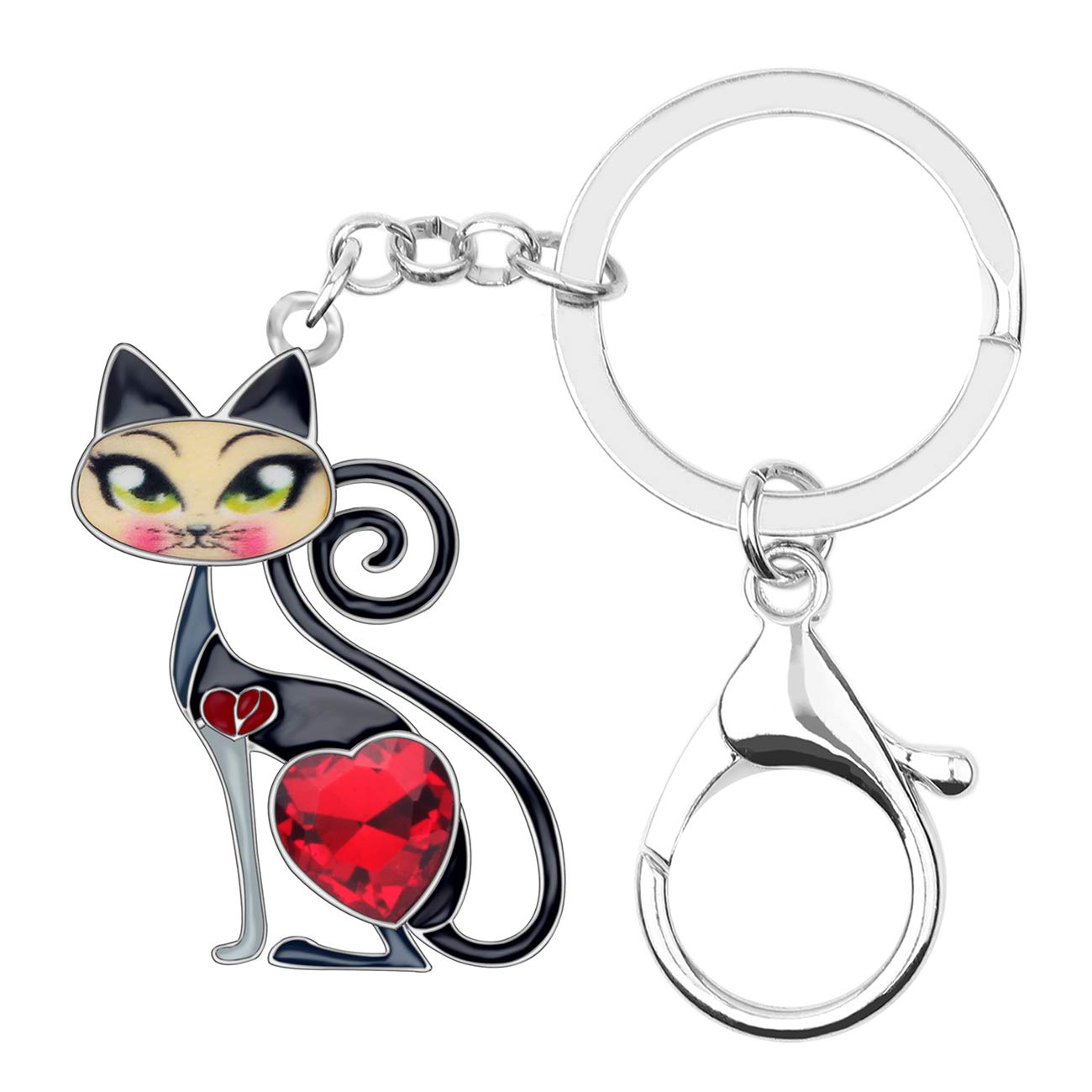 Bonsny Women's Black Enamel Alloy Chain Cat Key Chains For Car Purse Handbag Charms (Black)
