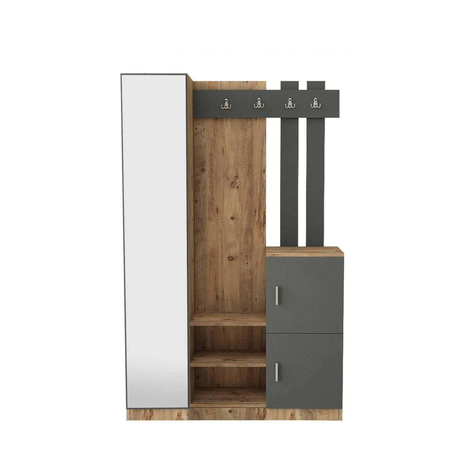 Meuble D'entrée Sponde Avec Portemanteau Et Rangements - 150x35x200 Cm - Noyer Et Anthracite - Design Moderne Et Fonctionnel