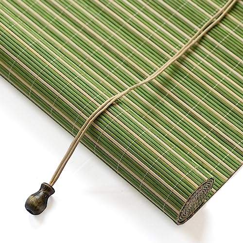 Persianas enrollables de bambú Retro, persianas Romanas, Cortinas Parasol, persianas enrollables Opacas, Cortinas divisorias para Puertas y Ventanas, Verde y Blanco, Personalizables (55 x 80