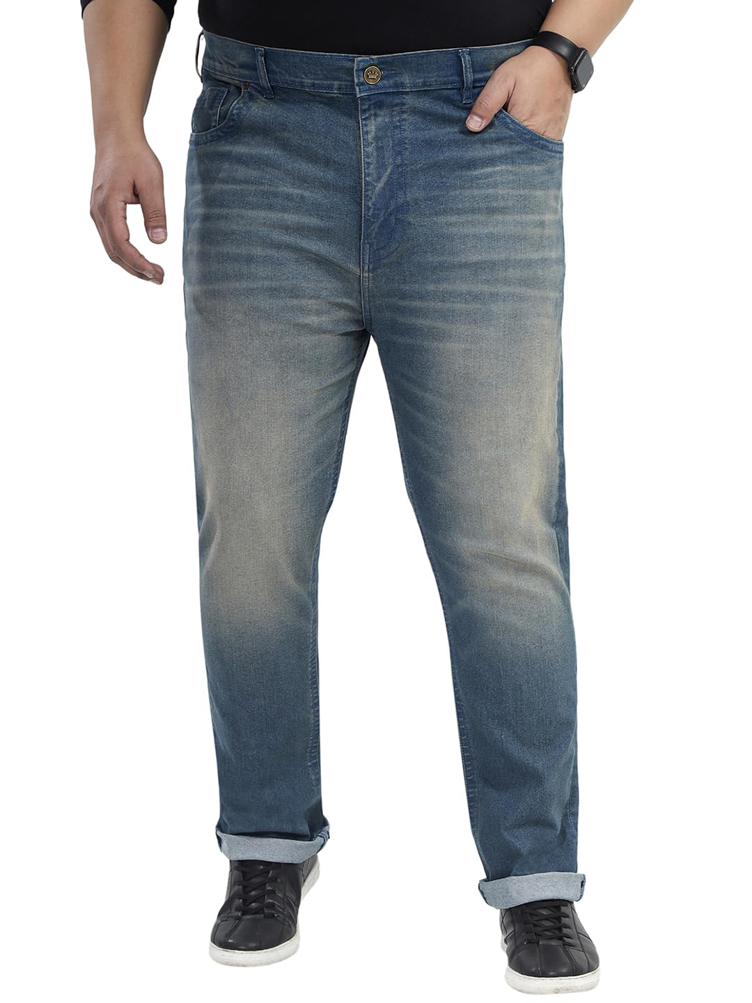 Plus Size Men Elasticated Waistband Light Fade Stretchable Regular Fit Navy Blue Jeans (JPJE27176_Navy Blue)-image-18