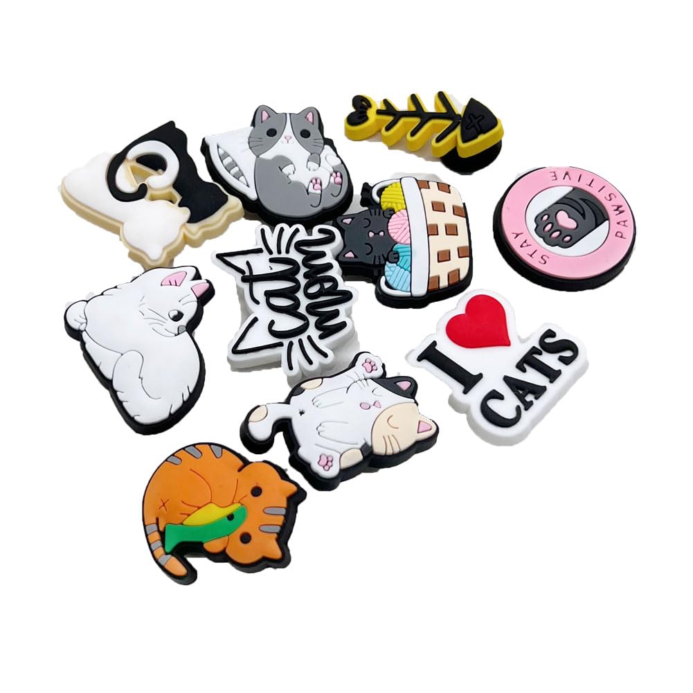 Gato Encantos del Zapato 25PCS Cute Cartoon Zapato Decoración Croc Charms para Niñas Mujeres Niños Adultos, Regalo para Fiesta de Cumpleaños