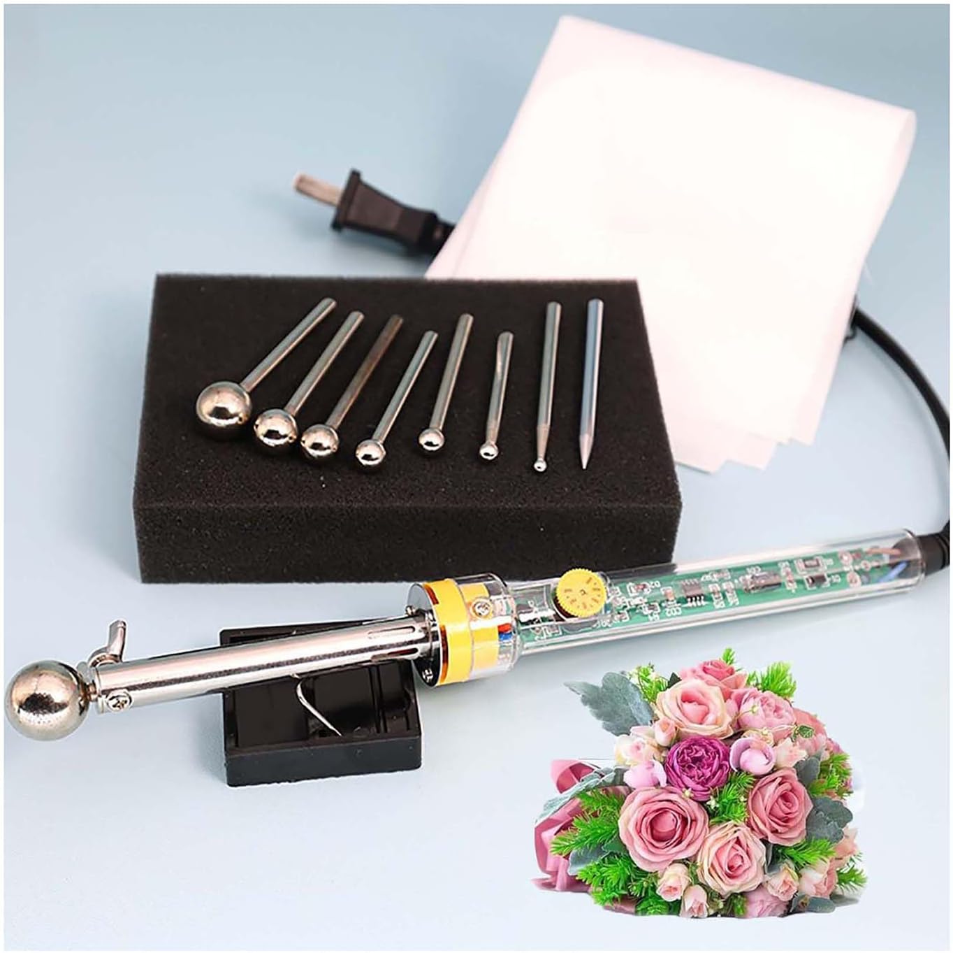 Electric Fabric Flower Maker Tool Kit with 8 Heads - DIY Artificial Flower Making Tools and Adjustable Temperature Soldering Iron for Crafting