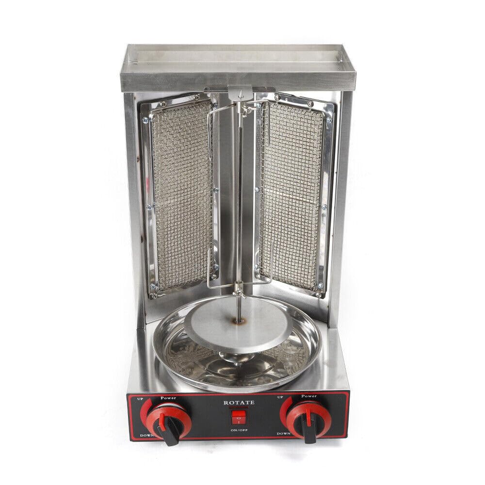 Genérico Máquina de Kebab de Gas 3000 W Parrilla Vertical máquina de Acero Inoxidable eléctrica Barbacoa Parrilla Kebab para Parrilla de Pollo, Cordero, Carne de Res, Cerdo