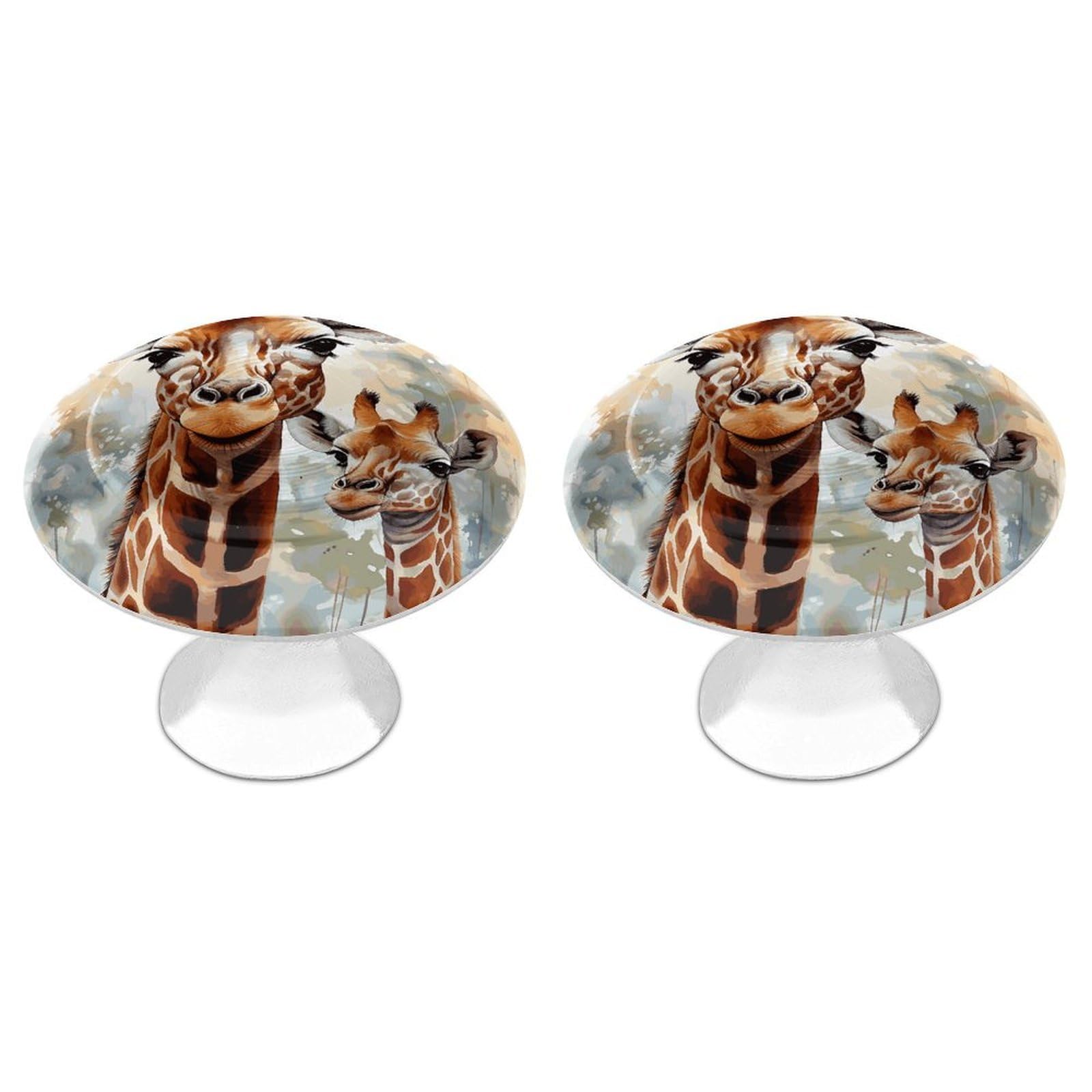 Vstadank Style Watercolor Deer Giraffe Drawer Knob Round Dresser Sturdy Drawer Pulls With Mounting Screws Kitchen Stainless Steel Modern Decorative Handles For Cupboard Closet Bathroom