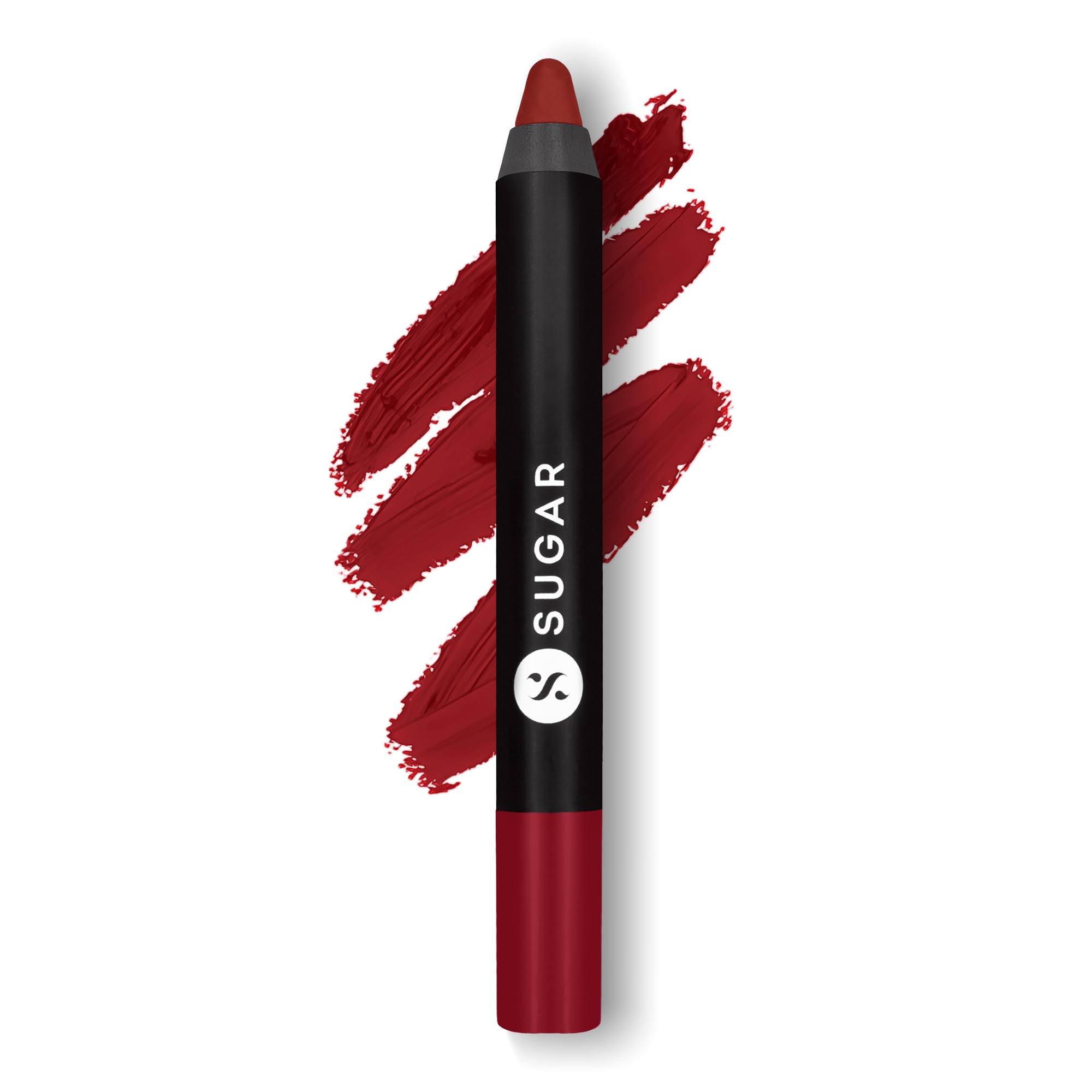 SUGAR Cosmetics Matte As Hell Crayon Lipstick 10 Cherry Darling (Cherry Red) with free sharpener, 2.8 gm