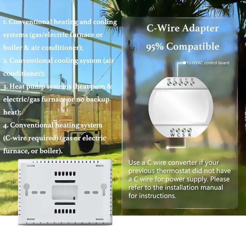Generic Smart Thermostat, Home WiFi Thermostat, Digital Programmable Thermostat with C-Wire Adapter for Heat Pump, Supports Voice Control, 4.8” HD Display, Energy Saving, DIY Installation, Black Generic Smart Thermostat, Home WiFi Thermostat, Digital Programmable Thermostat with C-Wire Adapter for Heat Pump, Supports Voice Control, 4.8” HD Display, Energy Saving, DIY Installation, Black