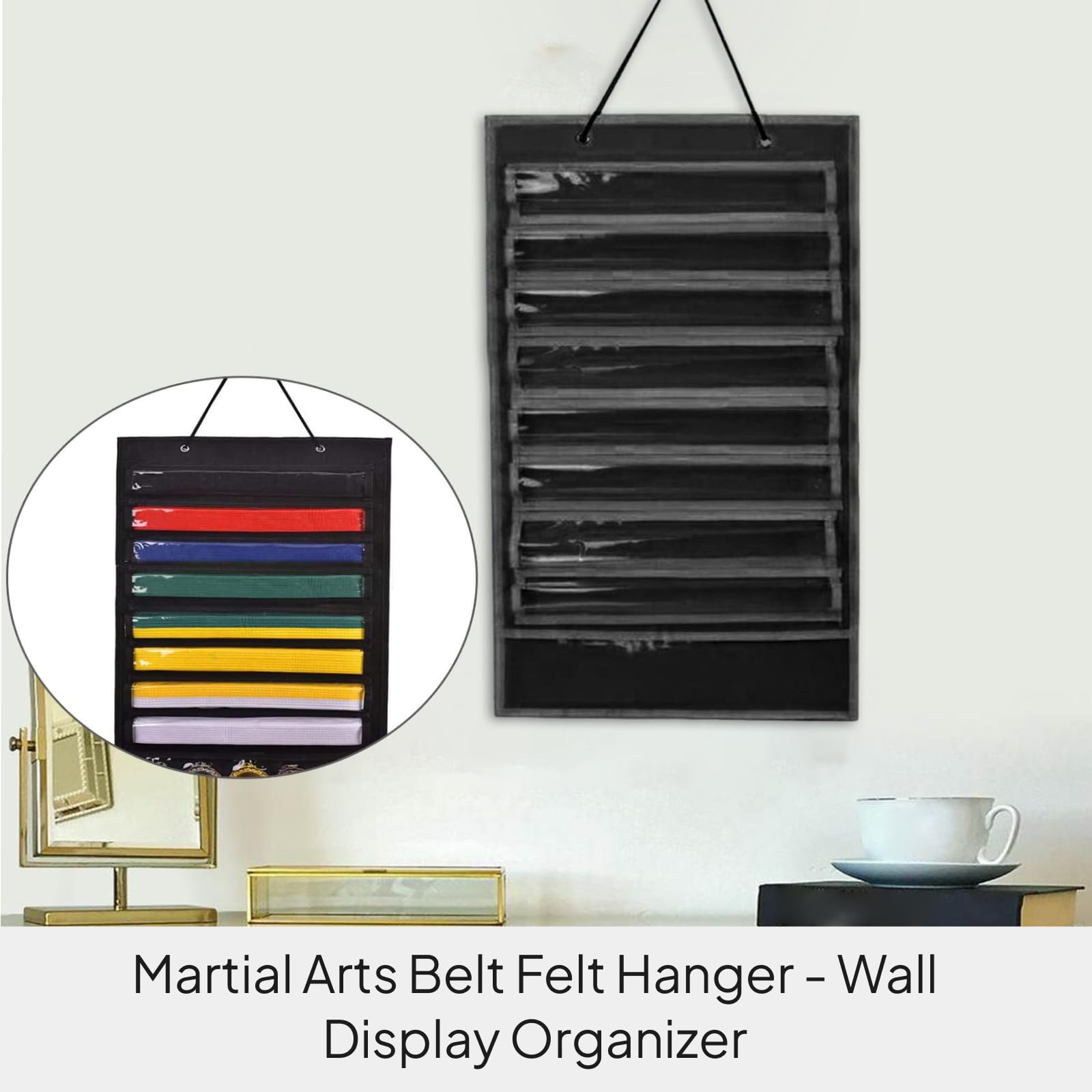 Baoblaze Martial Arts Belts Organizer for 8 Belts Holder Collection Kids Rack Karate Belts Display for Boxing, Judo, Kung Fu, Aikido