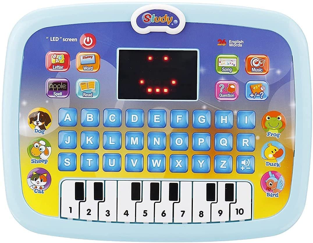 NIYANETAIL Kids Educational Computer pad Piano Display Led Screen, Music and Buttons, Educational Laptop Learner Baby's Boys and Girls Players 26 English Words (Multicolor)