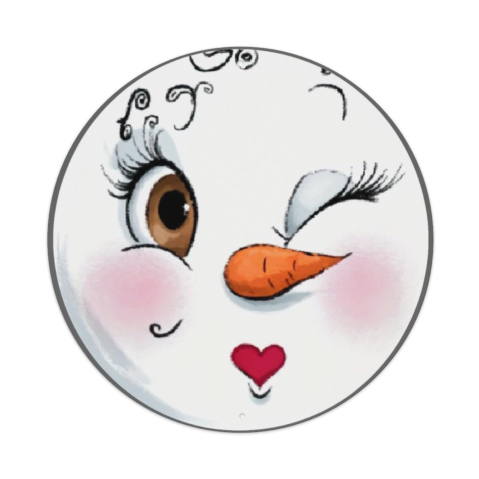 Snowman Face With Carrot Nose Round Metal Tin Sign Vintage Wall Decor, Bar Garage Cafe Kitchen Home Wall Art Poster 8x8inches