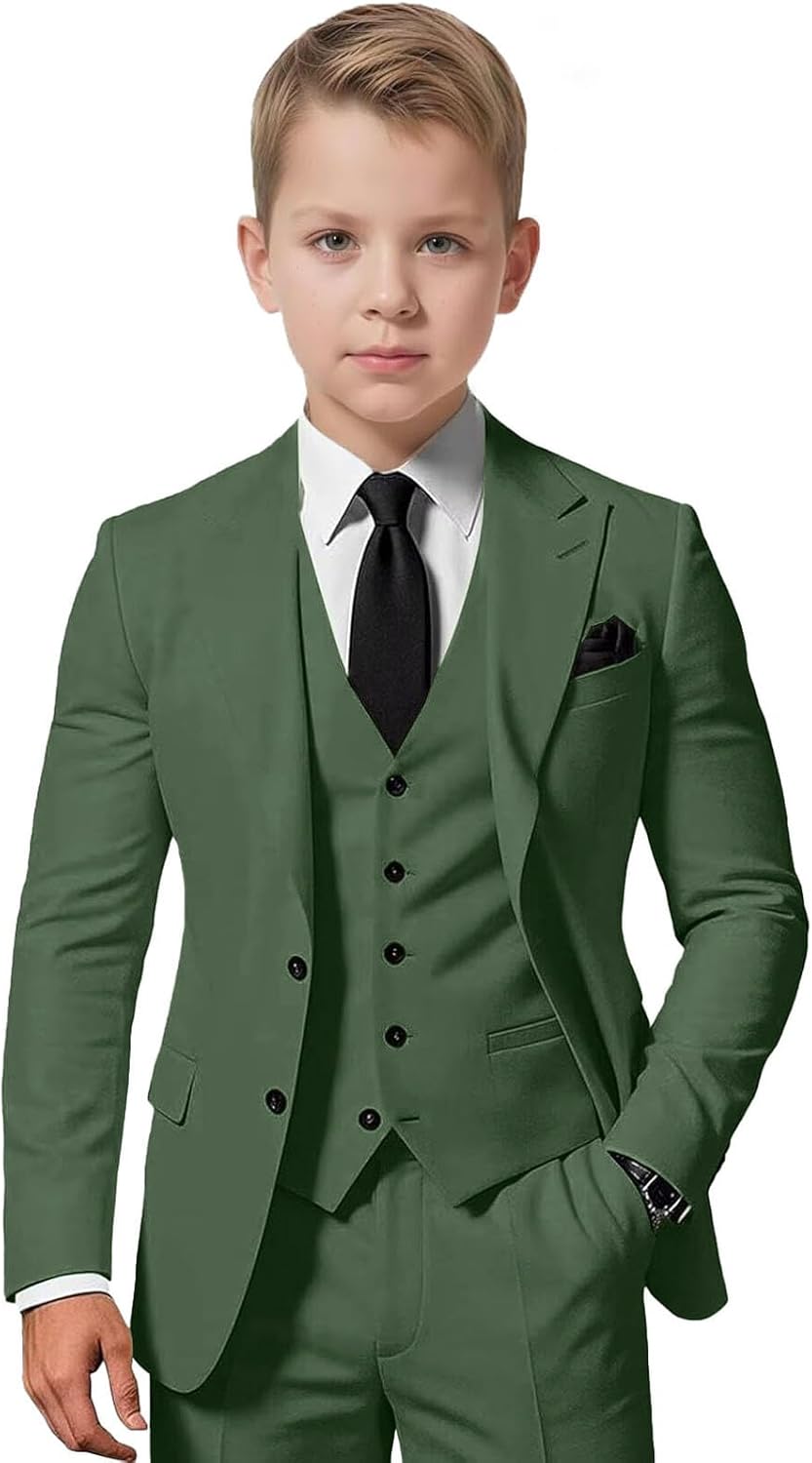Boys Suit 3 Piece Slim Fit Formal Tuxedo for Kids Elegant Single Breasted Jacket Vest Pants for Wedding Party Prom