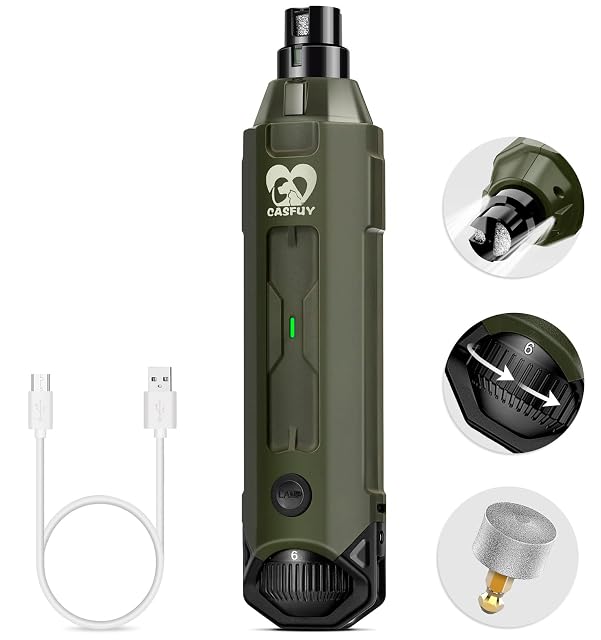 Casfuy - Lima de uñas para Perros de 6 Velocidades, Cortador de uñas Eléctrico Recargable de para Mascotas…
