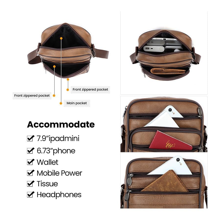 Genuine Leather Messenger Bag Waterproof Shoulder Crossbody Bag Work Daily Bag Vintage Style Casual Sling Business Handbag for Men4