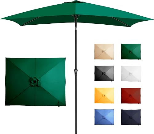 Ayge 6.5x10FT Rectangular Patio Umbrella Outdoor Table Umbrella w/Push Button Tilt & Crank Rectangle Market Umbrella UV Protection for Garden,Deck,Lawn,Yard & Pool,Green