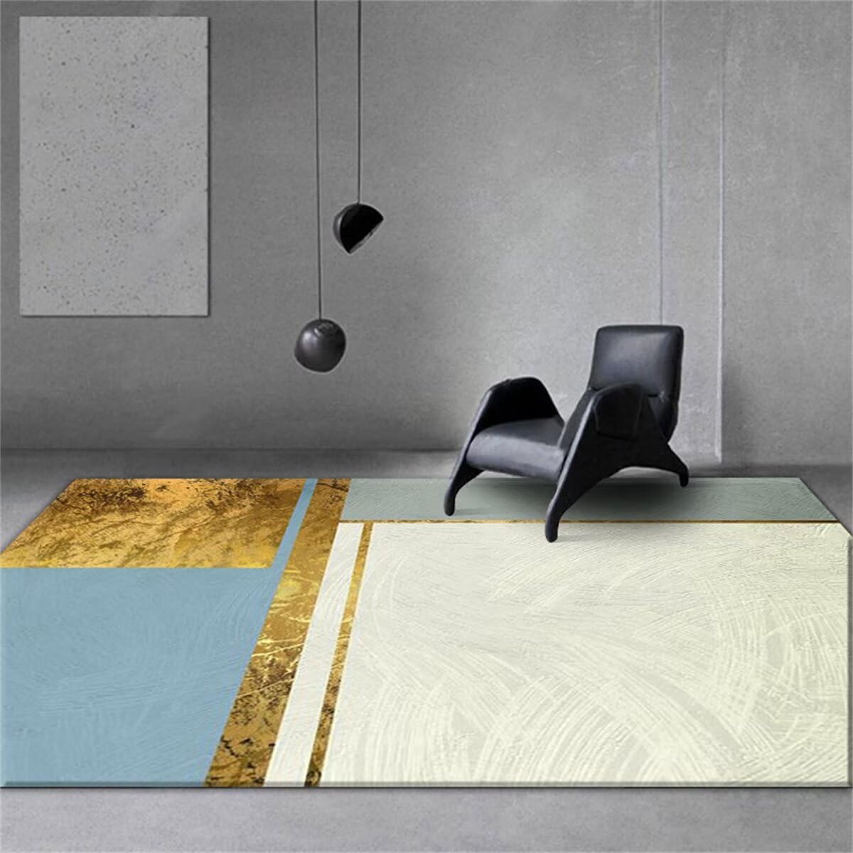 Tapis de salon bleu antidérapant et lavable pour chambre ado fille 160x200