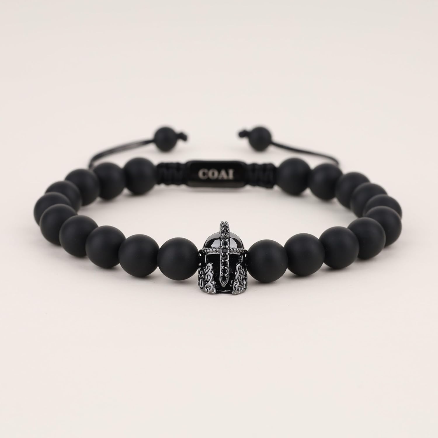 COAI Men's Spartan Helmet Onyx Stone Beaded Bracelet