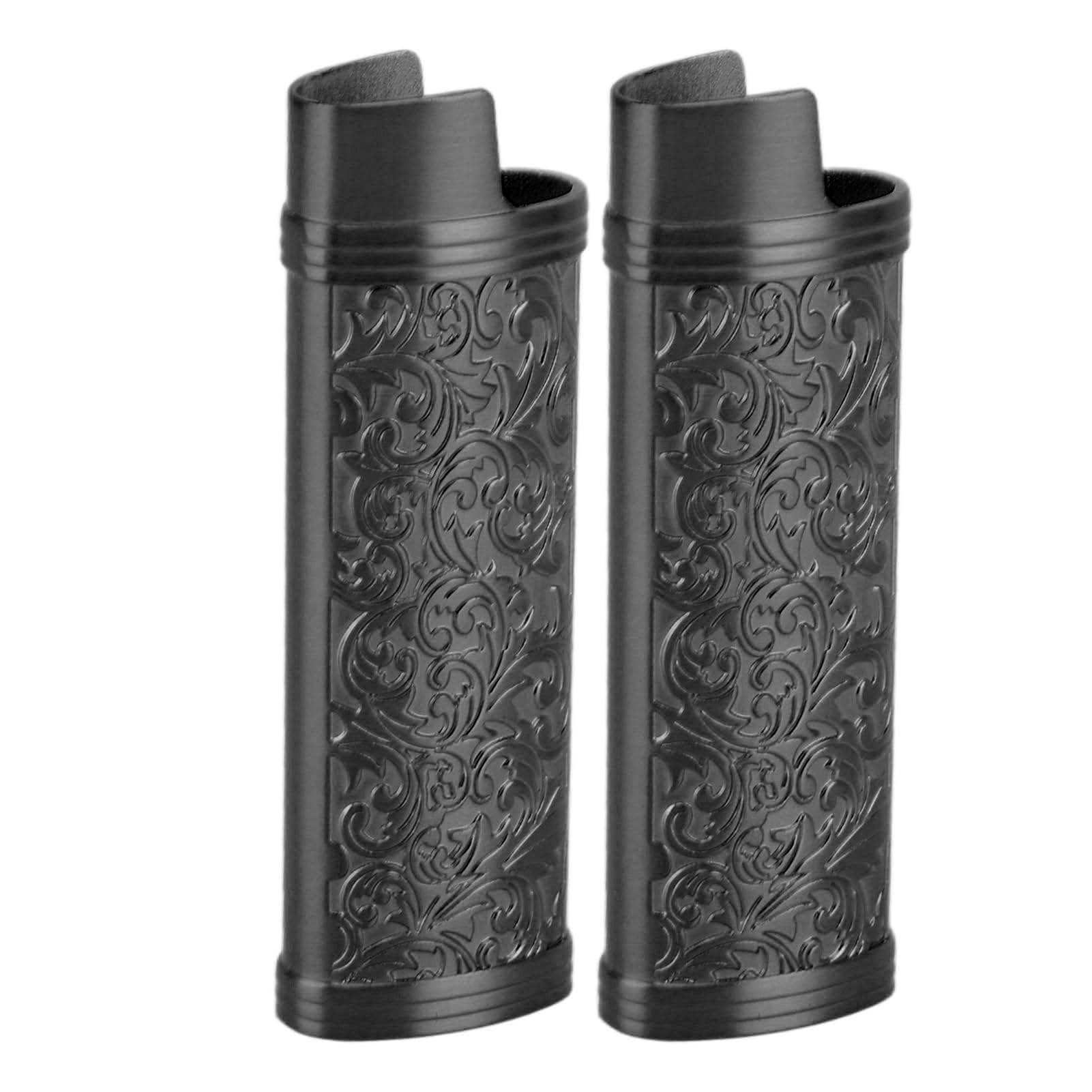 Muiltvoe 2PCS Lighter Case, Vintage Style Floral Stamped Zinc Alloy Shell for Lighter Protection with Unique Botanical Pattern, Secure Fit and Easy Access